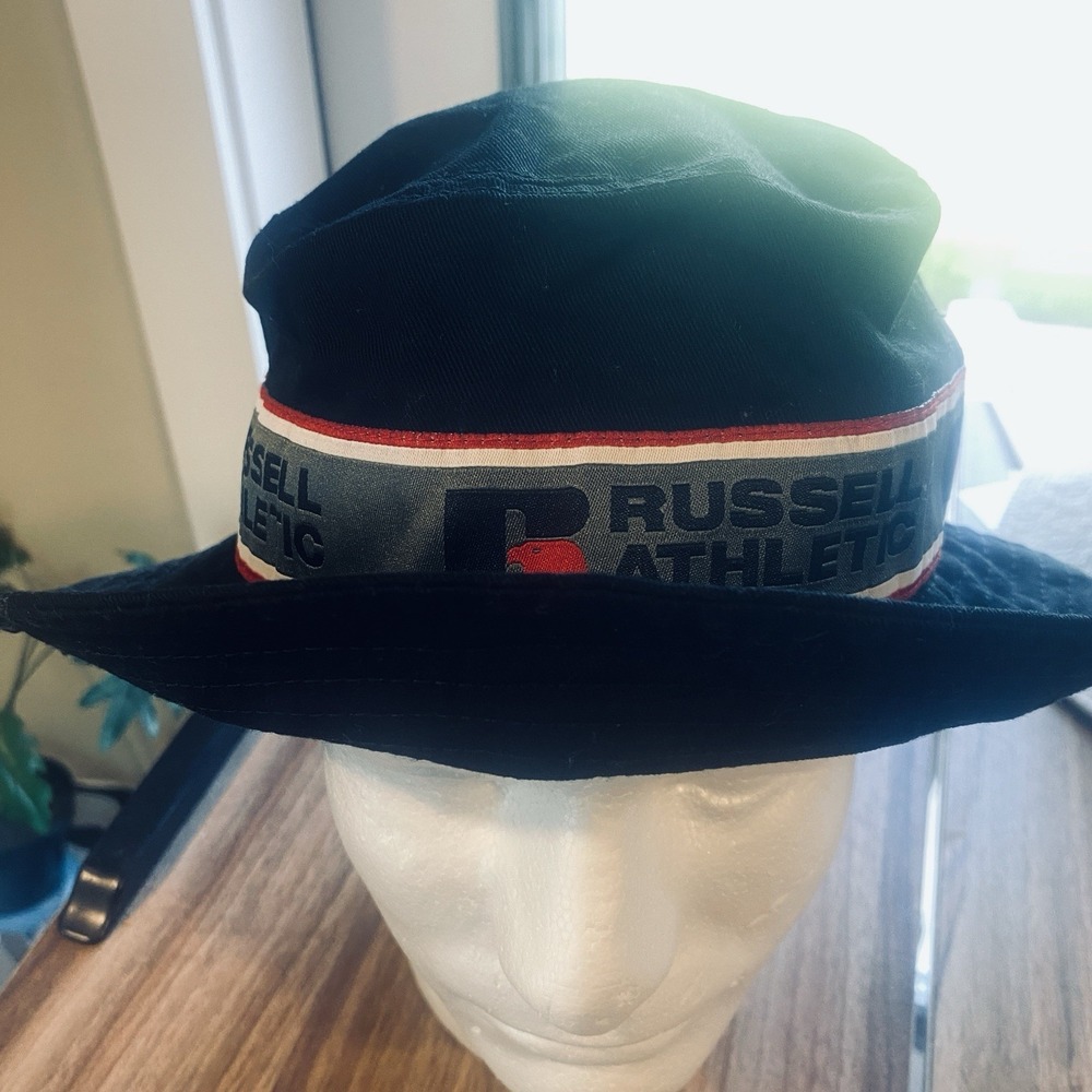Y2K Russell Athletic Bucket Hat Black Logo Band Cotton Retro Streetwear Adult
